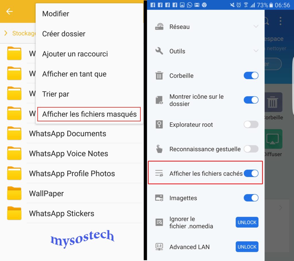 afficher fichier masqué android esexplorer
